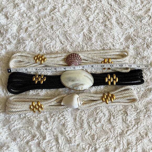 Vintage seashell shell buckle stretch rope belt three belts gold interchangeable - Picture 3 of 11